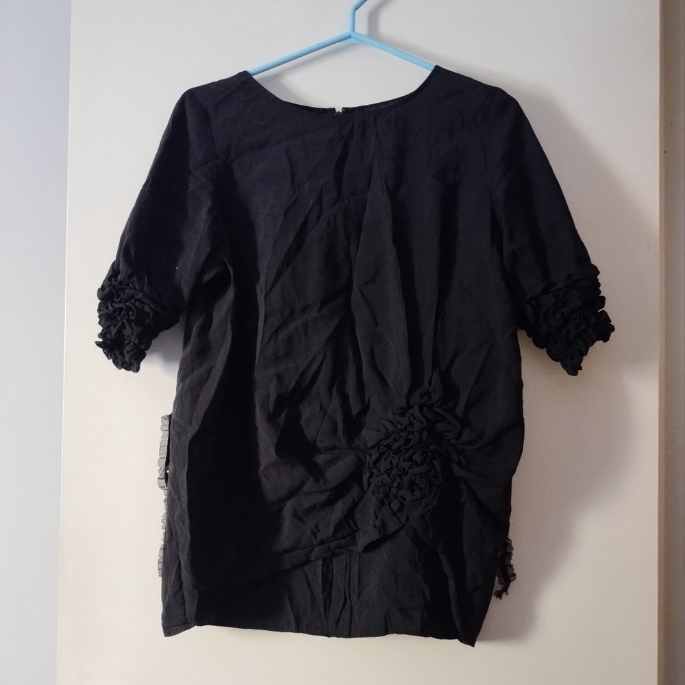 COS Black Smocked Sleeve + Gathered Rosette Blouse 6